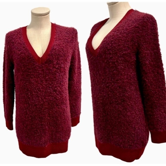 J. Crew Boucle Burgundy Red Boucle V Neck Sweater - Picture 1 of 15